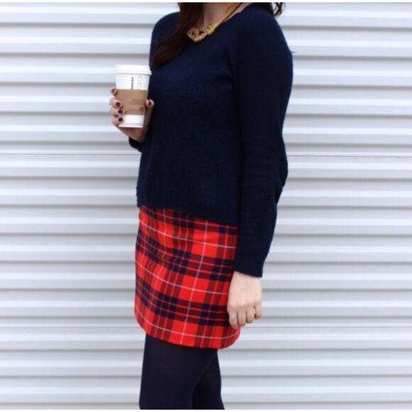 J. Crew Red and Navy Plaid Wool Blend Mini Skirt Size 4 - Picture 1 of 8